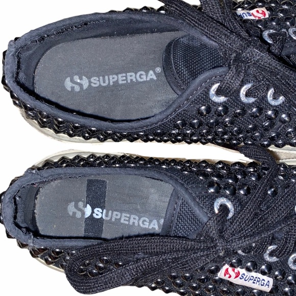 SUPERGA Black & Silver Grommet Distressed Sneakers Size 6.5 - Picture 7 of 13
